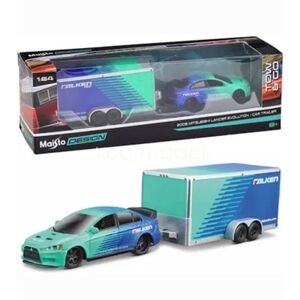 NEW Mitsubishi Lancer Evo Falken and Trailer ,Scale 1:64 by Maisto Tow & Go